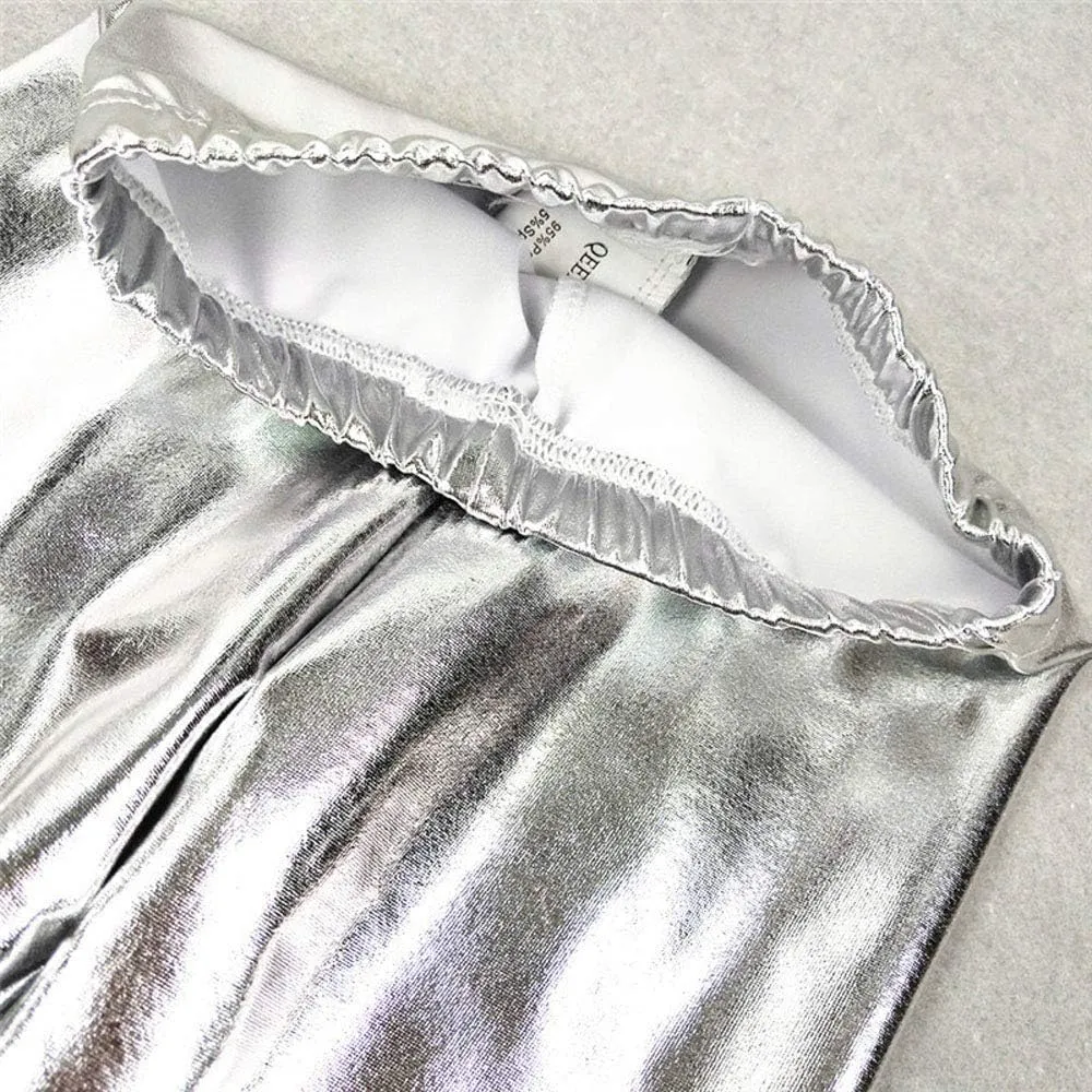 Kids Toddler Girls Faux Leather Pants Shiny Strech Leggings Tights