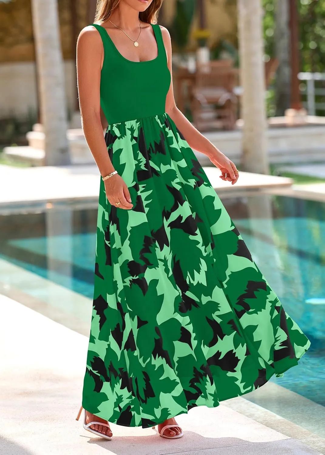 KIRUNDO Women Summer Sleeveless Boho Floral Maxi Dress 2025 Scoop Neck Tank A Line Flowy Beach Vacation Resort Wear Sundress