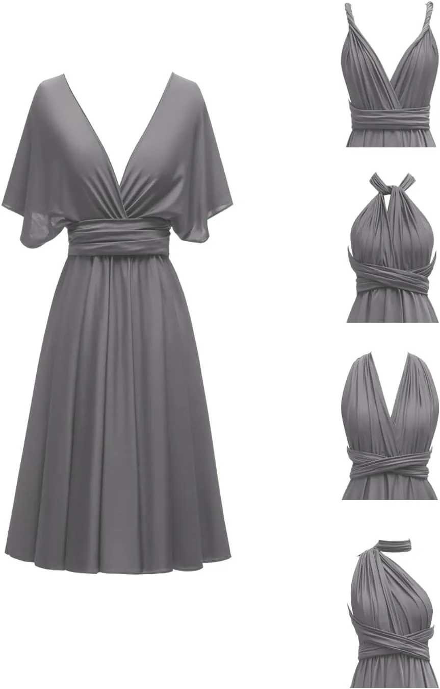 Knee Length Short Infinity Dress with Bandeau Convertible Bridesmaids Gown Multi Way Formal Dresses