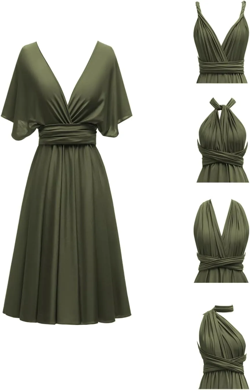 Knee Length Short Infinity Dress with Bandeau Convertible Bridesmaids Gown Multi Way Formal Dresses