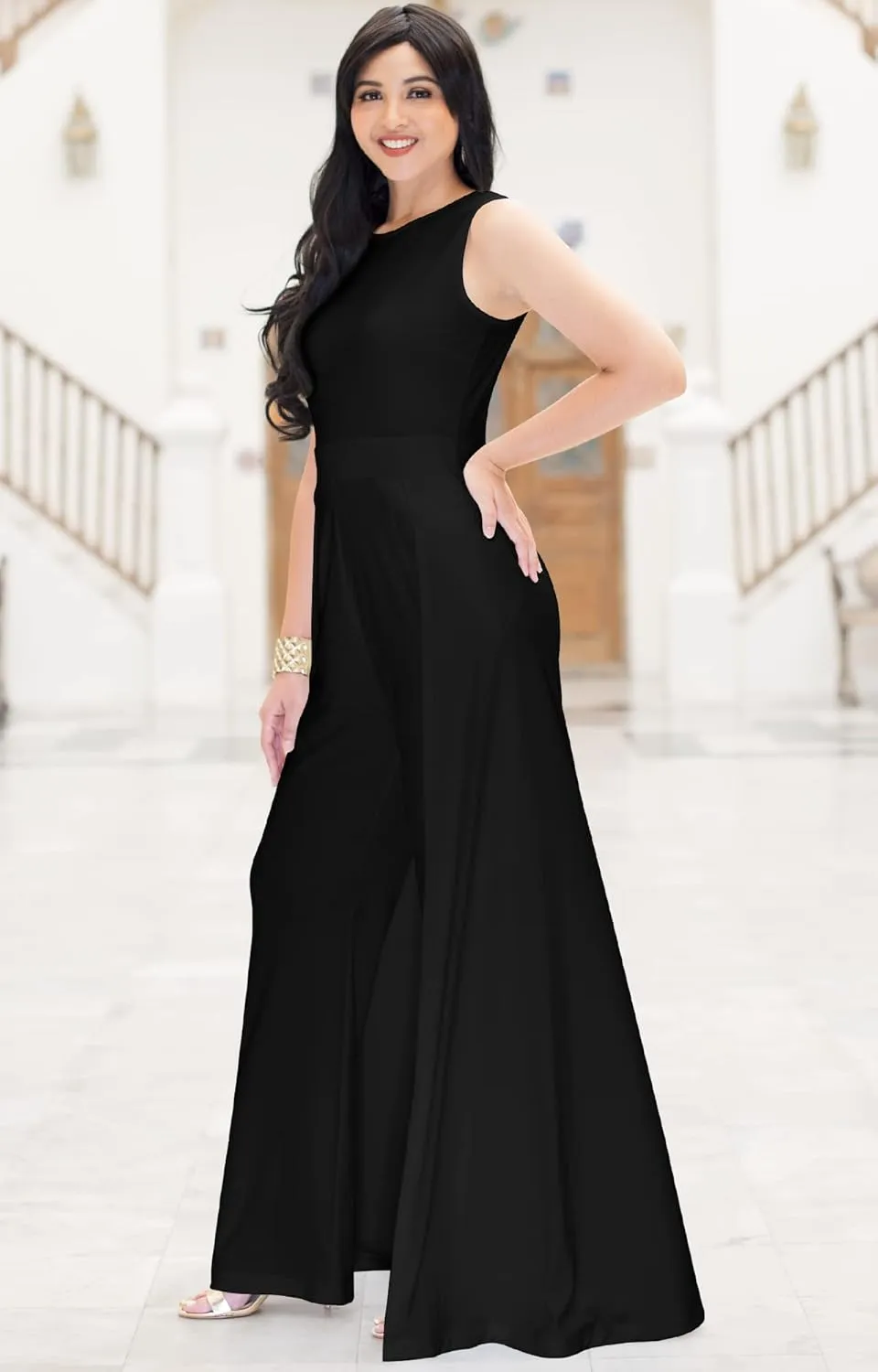 KOH KOH Sleeveless Flattering Dressy Long Pant Cape Classy Elegant Jumpsuit