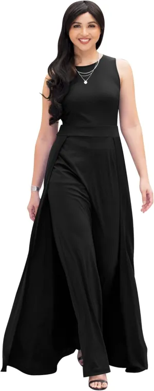 KOH KOH Sleeveless Flattering Dressy Long Pant Cape Classy Elegant Jumpsuit