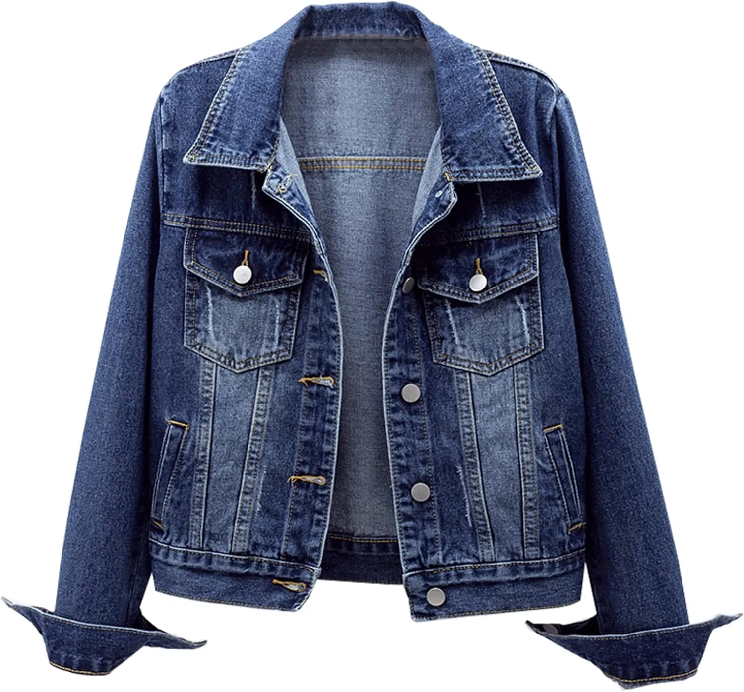 Ladyful Women's Bride Casual Jean Jacket Distressed Ripped Denim Jacket Coat with Pockets