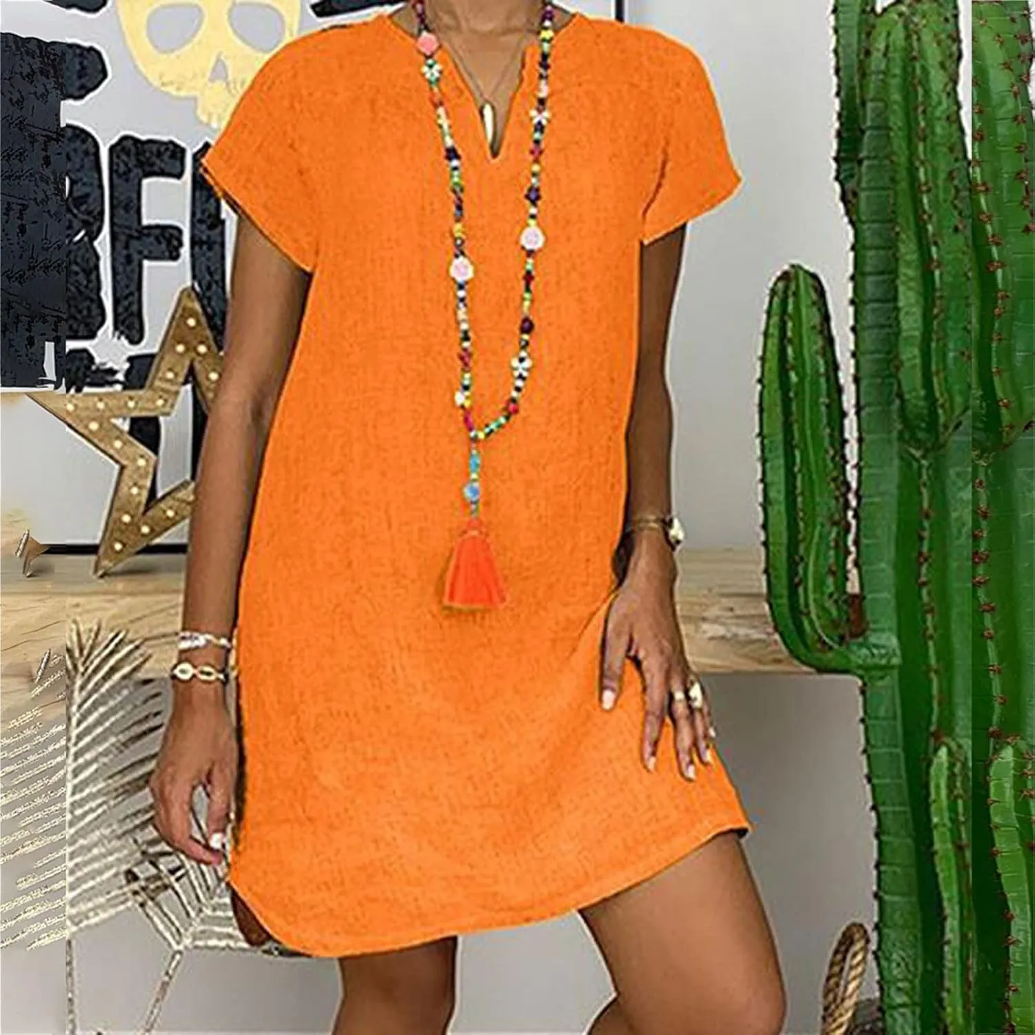 Linen Dress for Women Summer V Neck Cap Sleeve Sundress Beach Vacation Soft Plus Size Casual Mini Dresses 2025