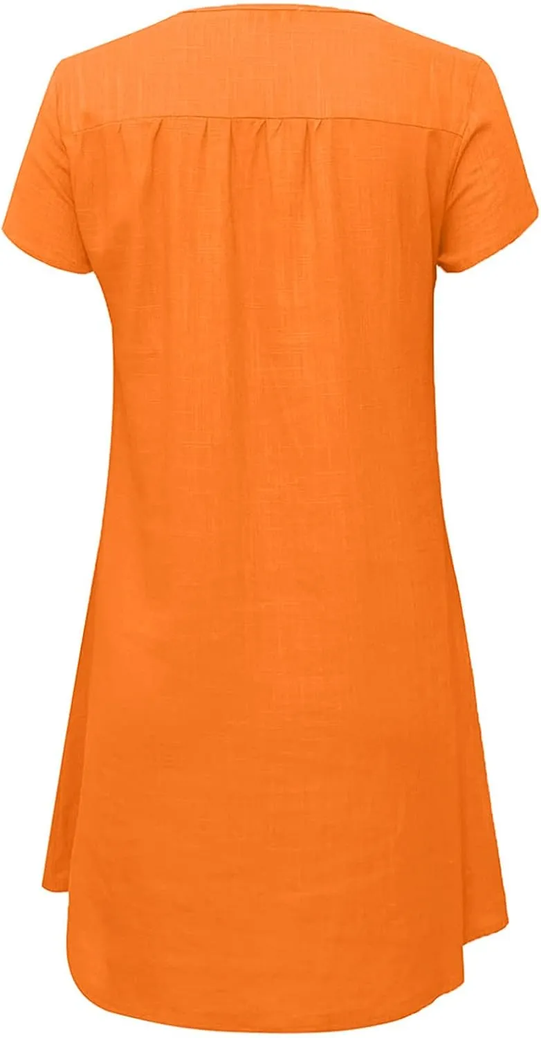 Linen Dress for Women Summer V Neck Cap Sleeve Sundress Beach Vacation Soft Plus Size Casual Mini Dresses 2025