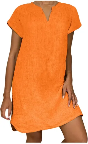 Linen Dress for Women Summer V Neck Cap Sleeve Sundress Beach Vacation Soft Plus Size Casual Mini Dresses 2025