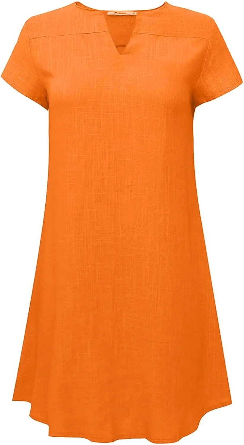 Linen Dress for Women Summer V Neck Cap Sleeve Sundress Beach Vacation Soft Plus Size Casual Mini Dresses 2025