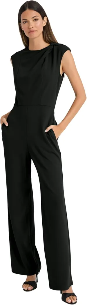 Maggy London womens Women's Sleeveless Wide-leg Jumpsuit - Gathered Shoulder Detail - Fitted Waist - Elegant Formal Jumpsuit