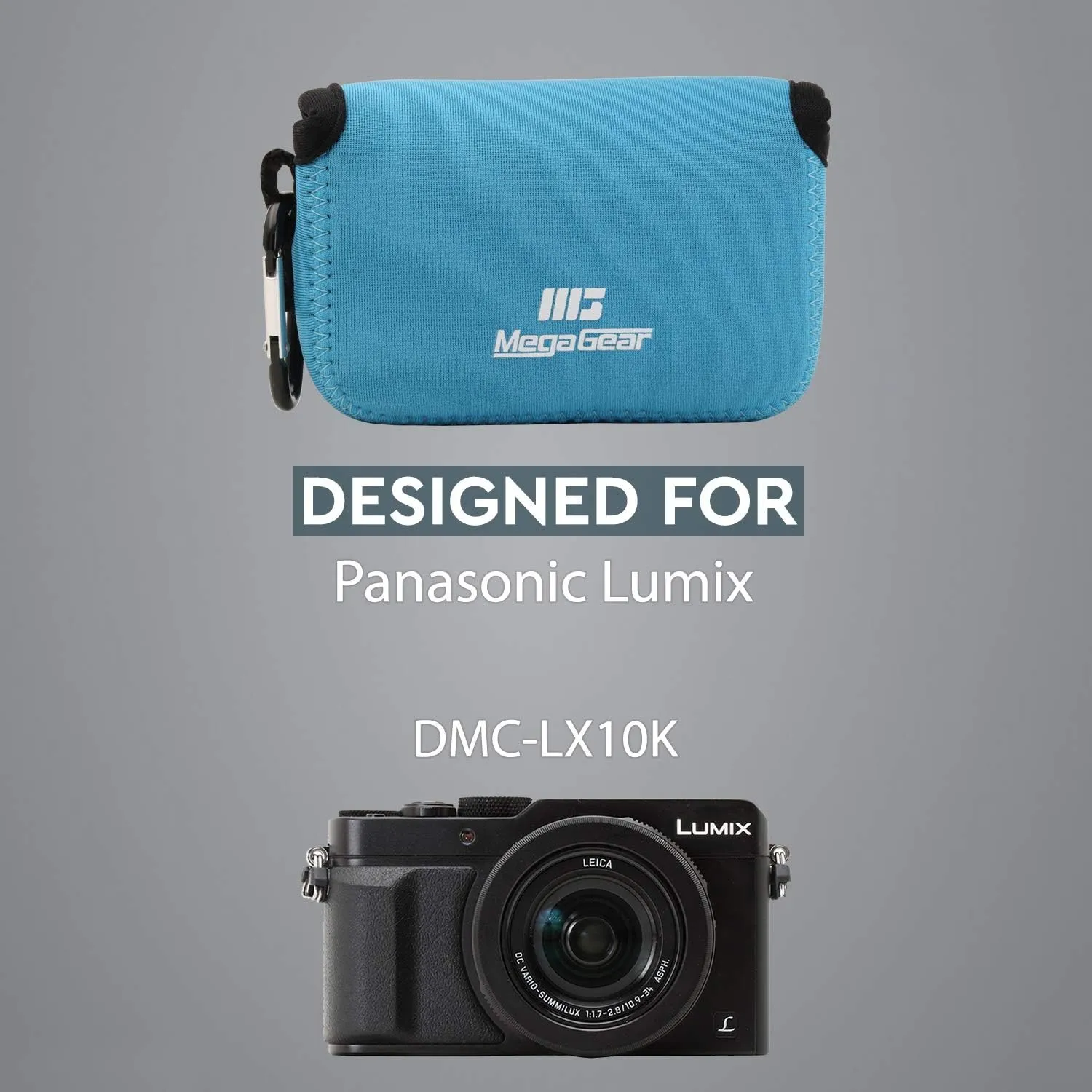 MegaGear Panasonic Lumix DMC-LX10 Ultra Light Neoprene Camera Case, with Carabiner - Blue - MG1031