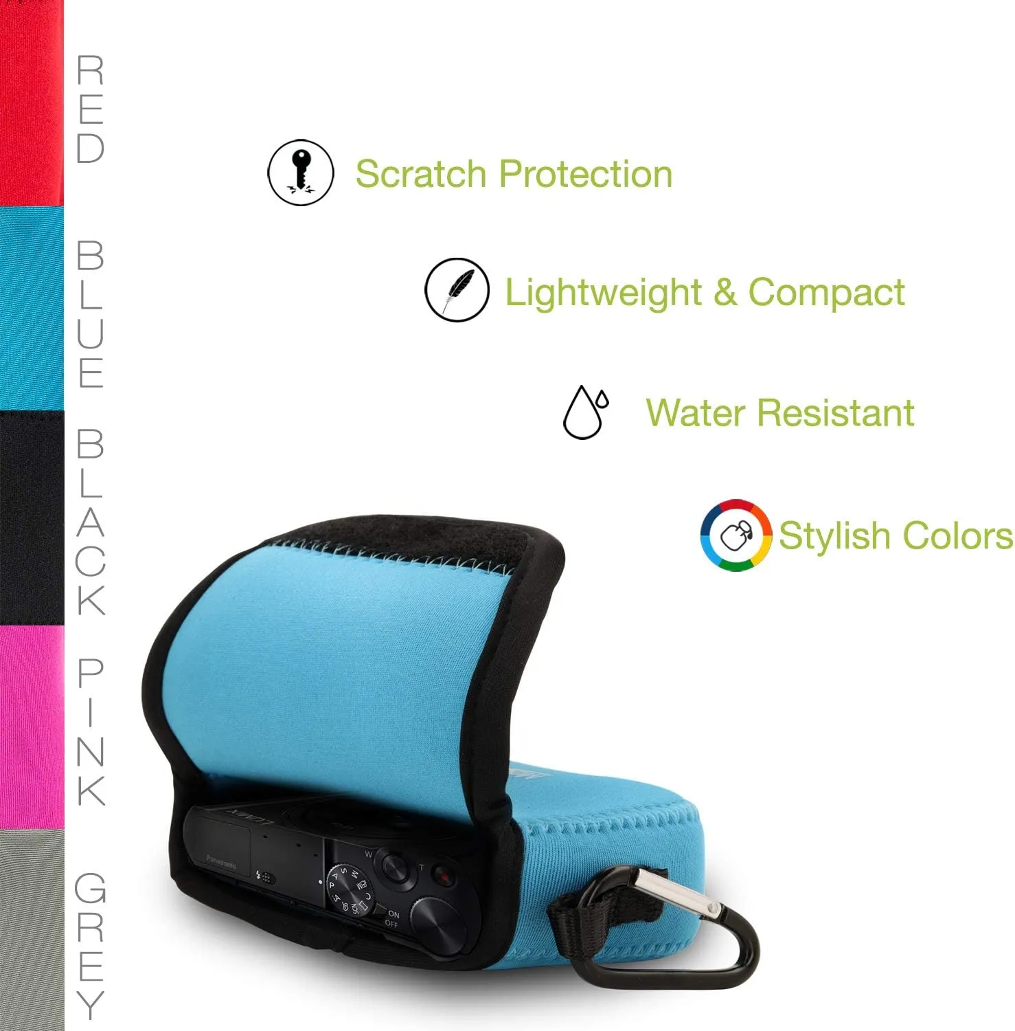 MegaGear Panasonic Lumix DMC-LX10 Ultra Light Neoprene Camera Case, with Carabiner - Blue - MG1031