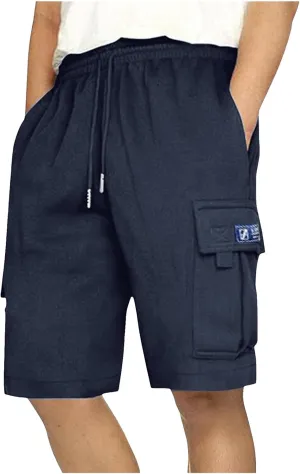 Mens Casual Twill Cargo Shorts Trendy, Cotton Elastic Waist Drawstring Classic Stretch Shorts with Pockets