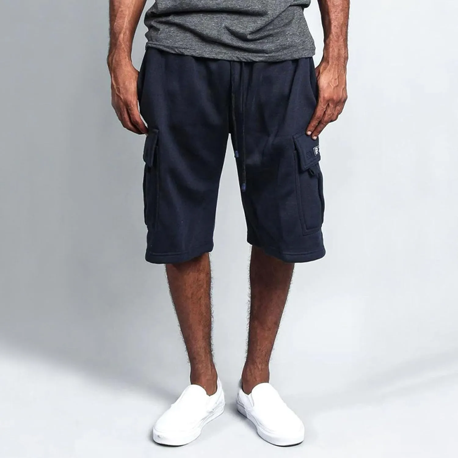 Mens Casual Twill Cargo Shorts Trendy, Cotton Elastic Waist Drawstring Classic Stretch Shorts with Pockets