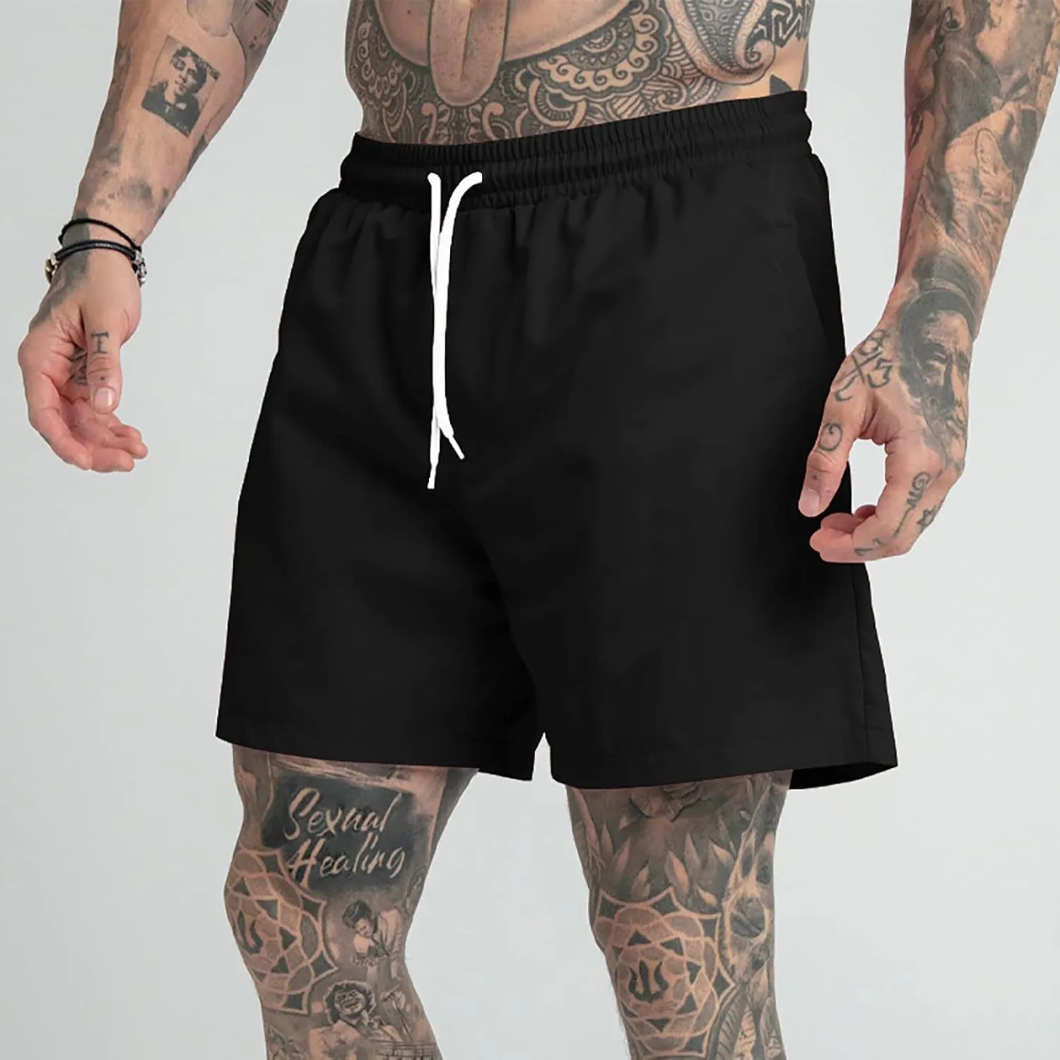 Men's Drawstring Sports Shorts with Pockets Casual Mid Waist Elastic Waistband Workout Exercise Running Shorts
