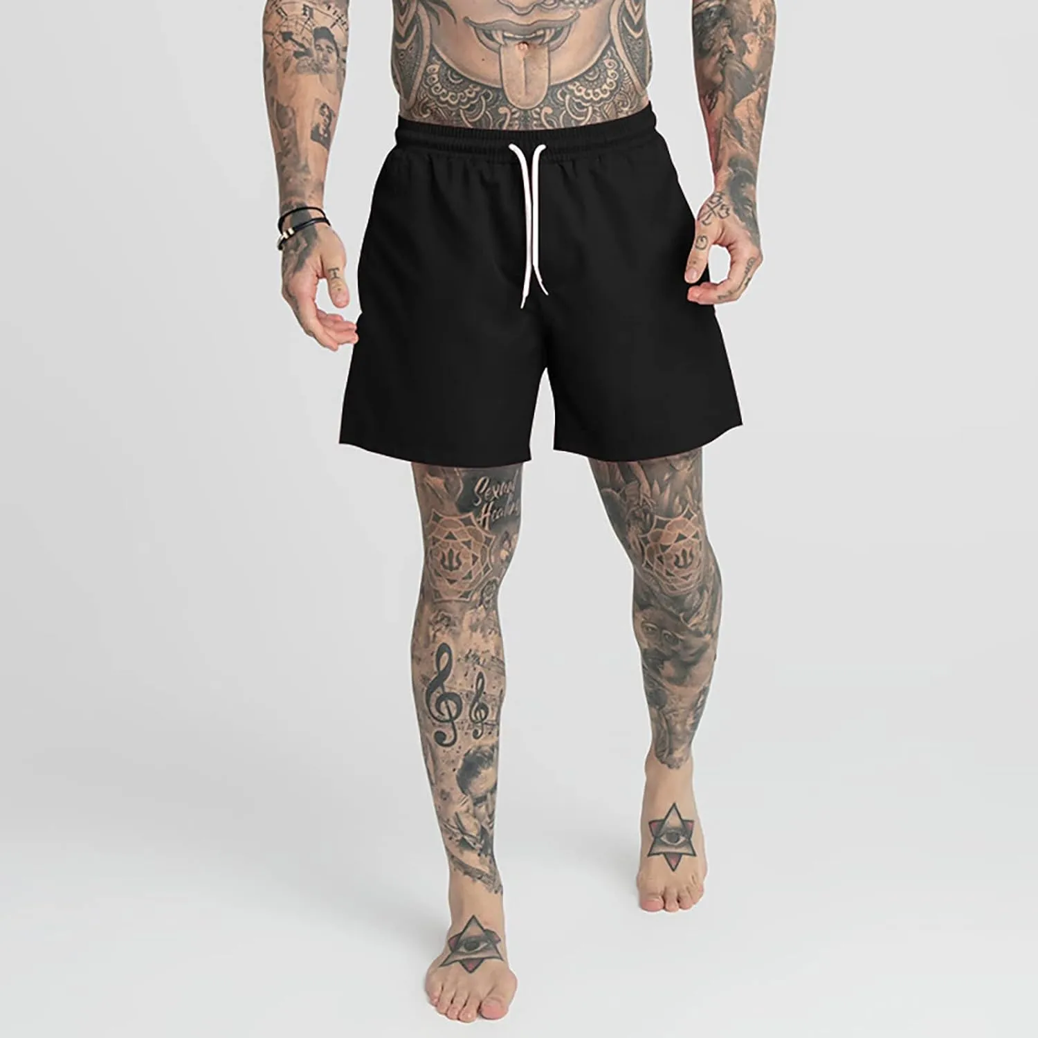 Men's Drawstring Sports Shorts with Pockets Casual Mid Waist Elastic Waistband Workout Exercise Running Shorts