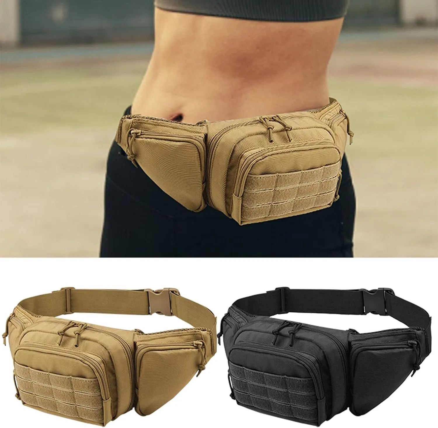 Mens Fanny Pack Crossbody Waist Bag For Men Outdoor Hiking Casual Waist Pack Running over The Shoulder Bags for Men (Khaki, One Size)