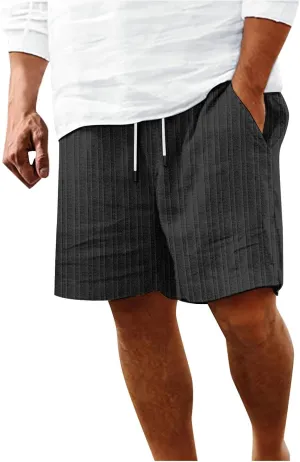 Men's Linen Cargo Shorts Summer Casual Elastic Waist Drawstring Beach Shorts with Pockets Lightweight