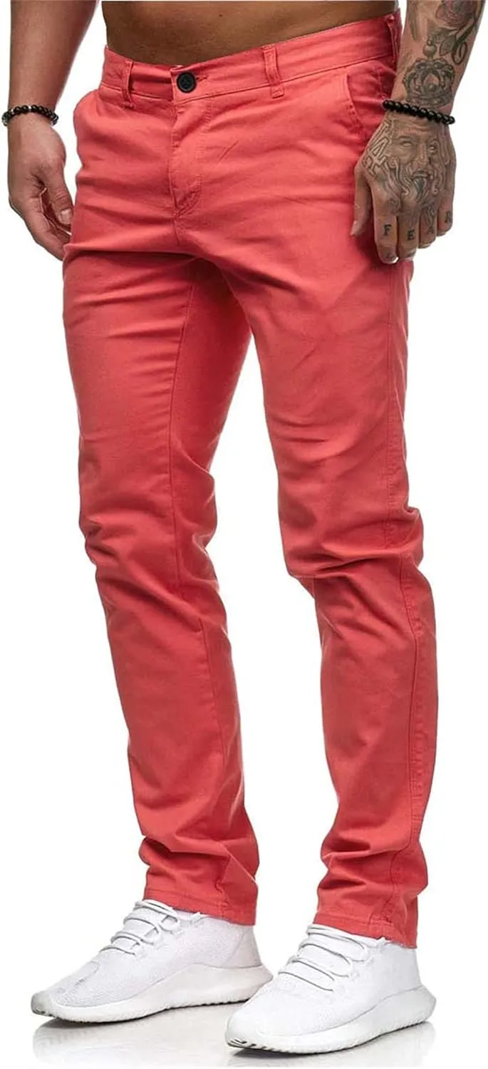 Men's Solid Color Jogger Trousers Slim Fit Chino Pants Basic Modern Stretch Fashion Comfortable Button Casual Pants