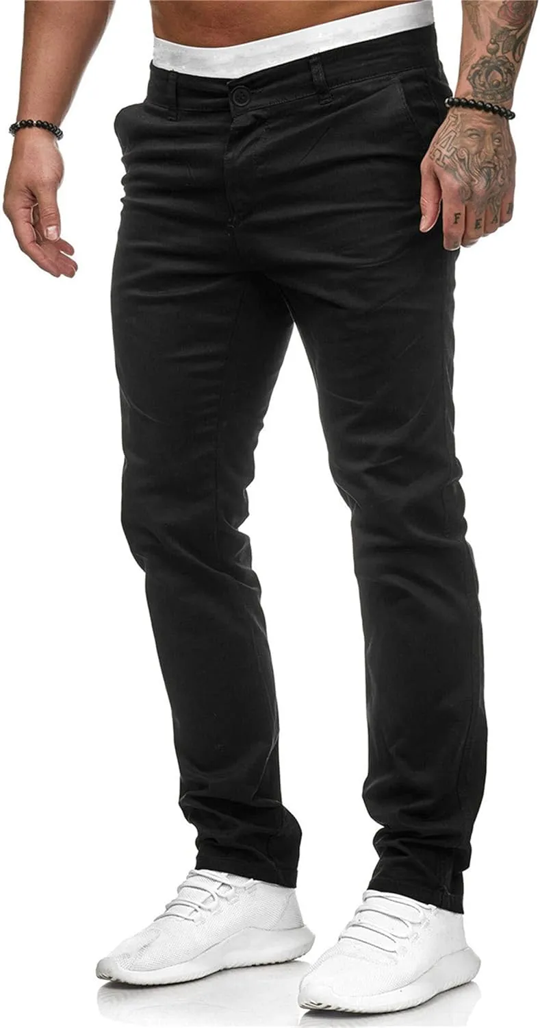 Men's Solid Color Jogger Trousers Slim Fit Chino Pants Basic Modern Stretch Fashion Comfortable Button Casual Pants