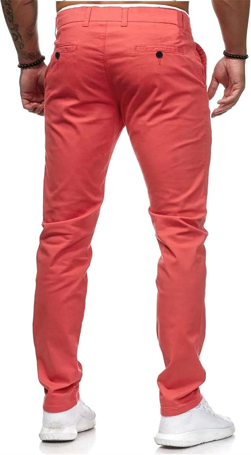 Men's Solid Color Jogger Trousers Slim Fit Chino Pants Basic Modern Stretch Fashion Comfortable Button Casual Pants