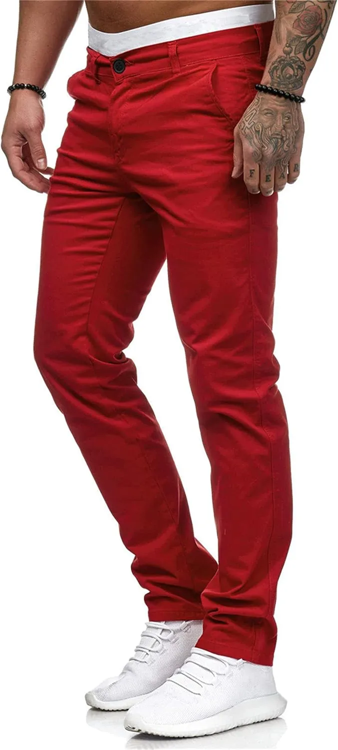 Men's Solid Color Jogger Trousers Slim Fit Chino Pants Basic Modern Stretch Fashion Comfortable Button Casual Pants