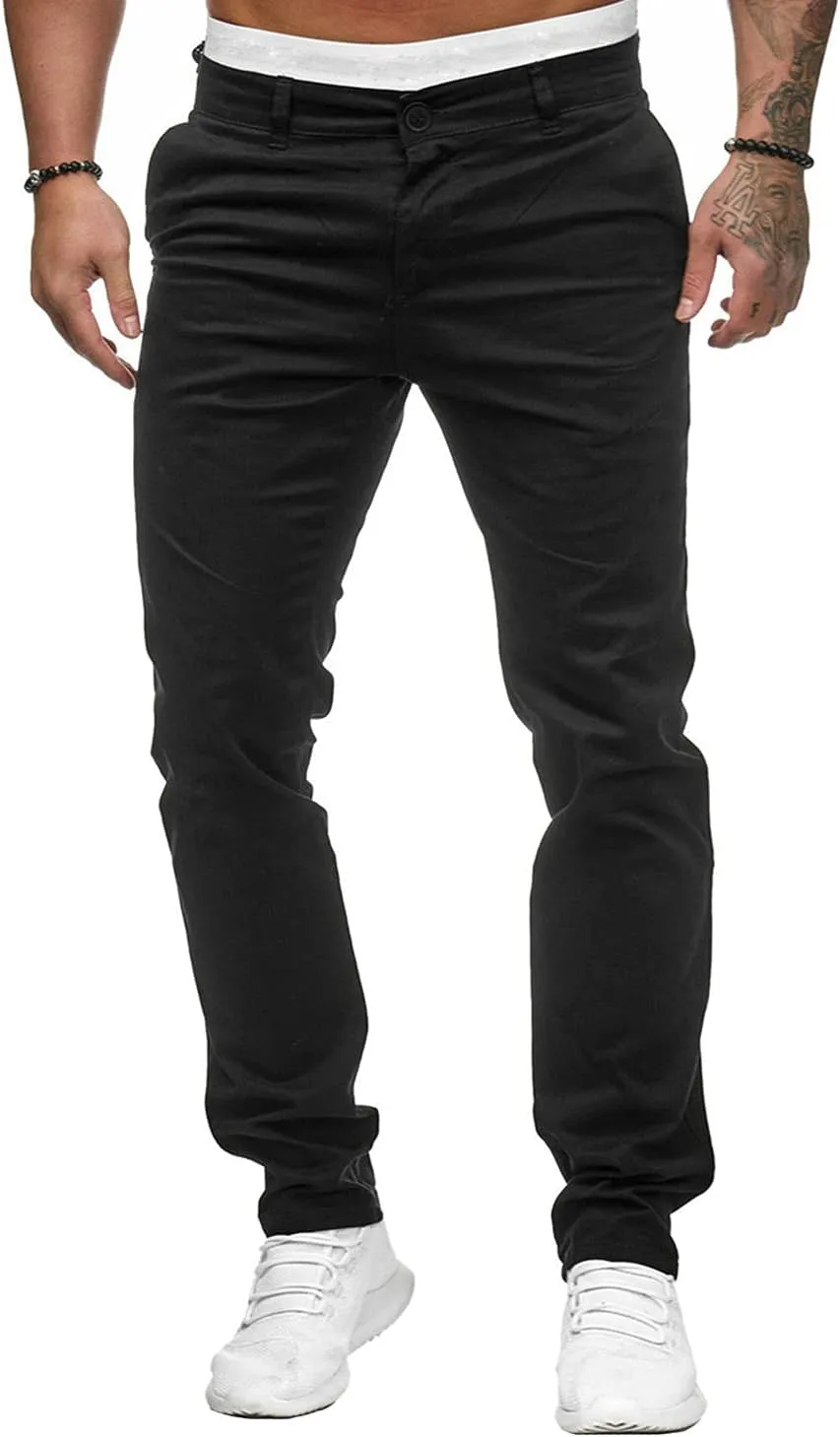Men's Solid Color Jogger Trousers Slim Fit Chino Pants Basic Modern Stretch Fashion Comfortable Button Casual Pants
