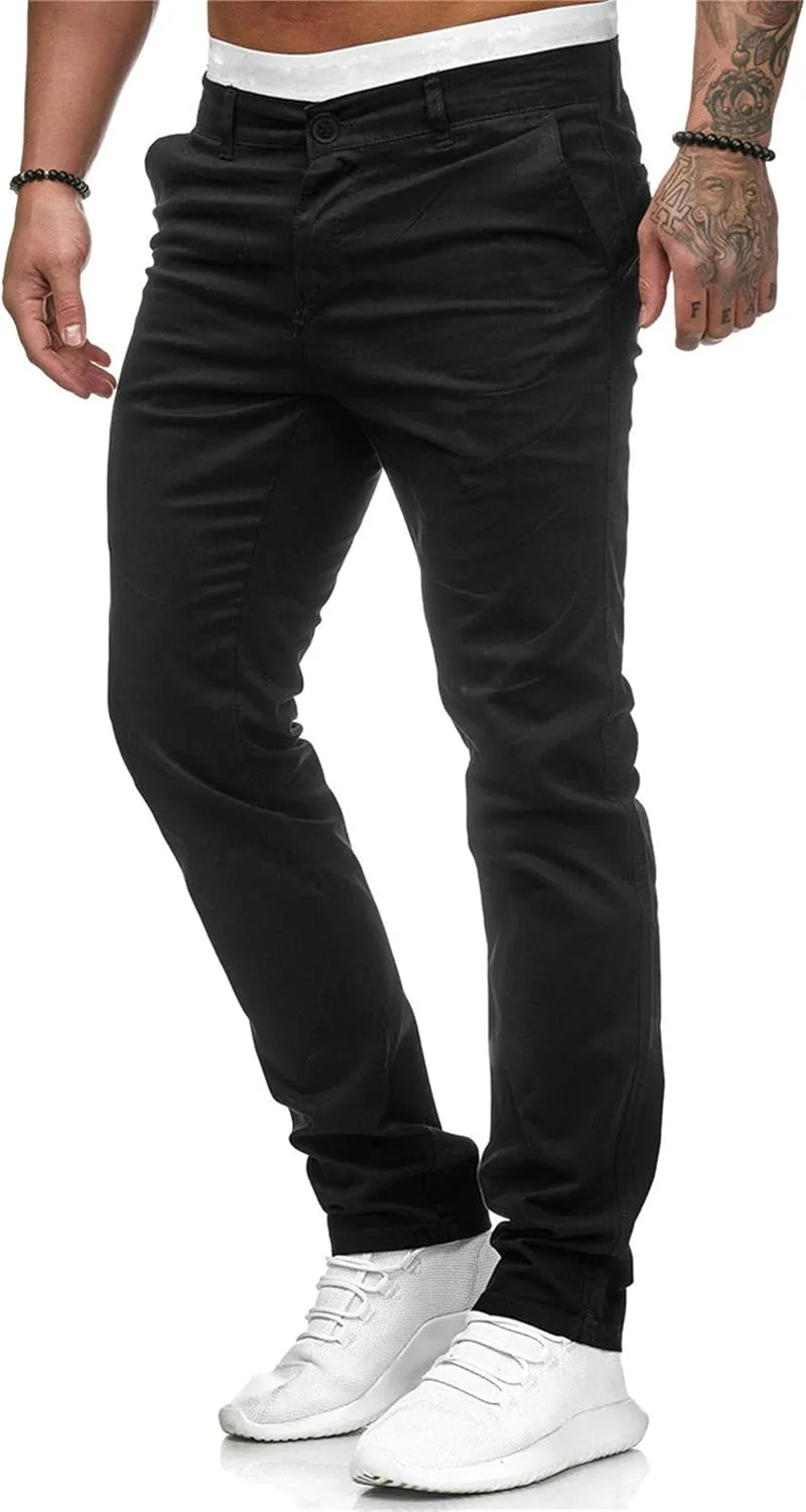 Men's Solid Color Jogger Trousers Slim Fit Chino Pants Basic Modern Stretch Fashion Comfortable Button Casual Pants