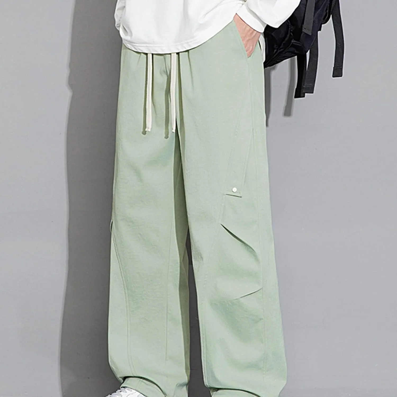 Mens Wide Leg Pants Trendy Loose Fit Casual Pant Plus Size Drawstring Waist Slacks Summer Fashion Trouser with Pocket