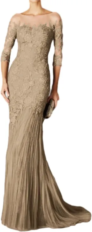 Mermaid Party Dress Elegant Engagement Formal Wedding Guest Evening Dress 3/4 Length Sleeve Sweep/Brush Train 2024