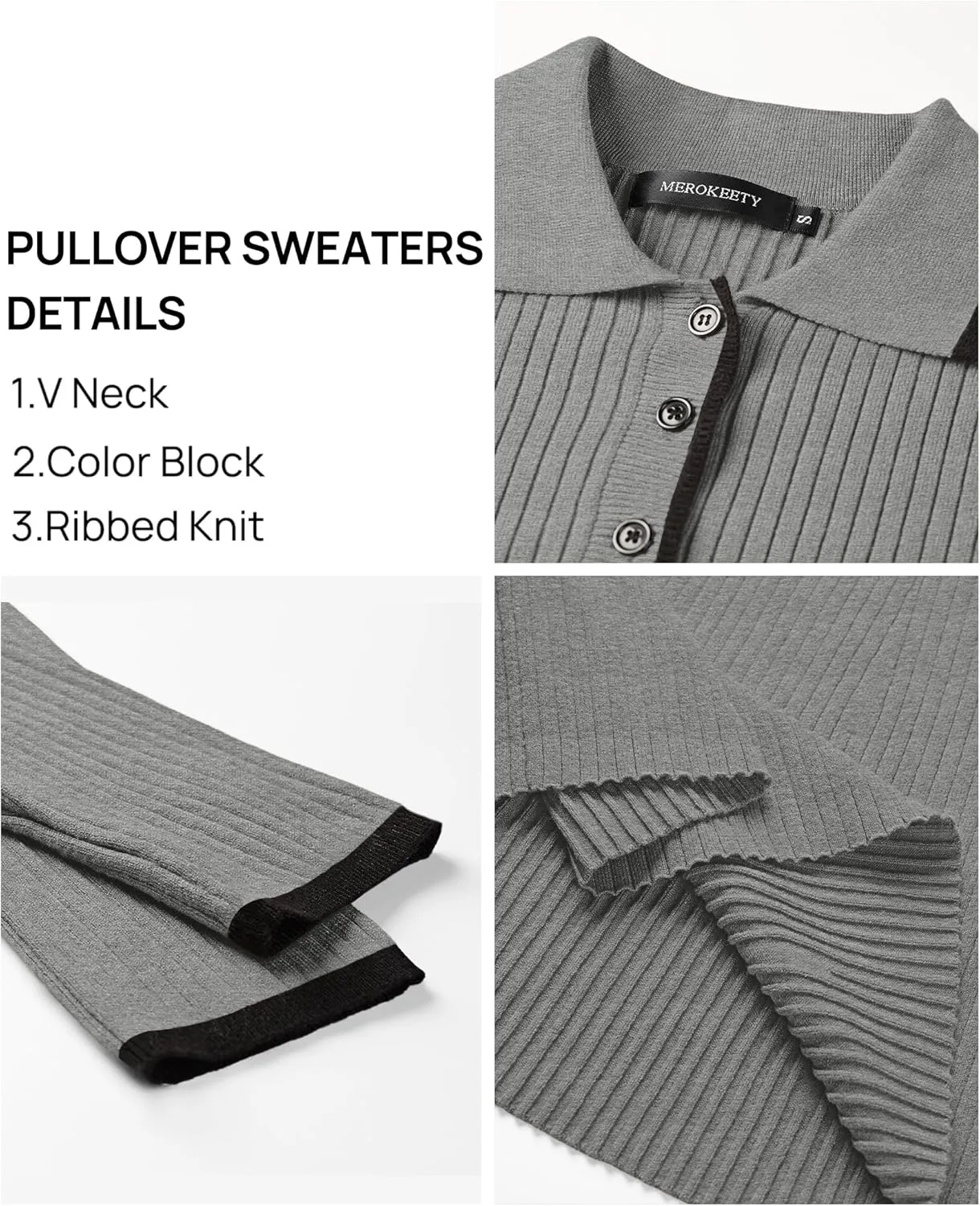 MEROKEETY Women's Long Sleeve V Neck Sweater Dress Button Ribbed Knit Slim Fit Elegant Maxi Dresses