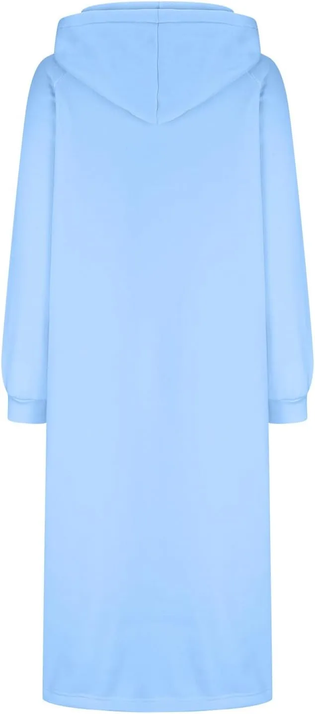 Midi Dresses for Women Plus Size Casual Fashion Long Sleeve V-Neck Soft Solid Colour Hooded Loose Holiday Dresses