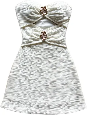 Milumia Women's Cut Out Strapless Tube Mini Dress Metallic Flower Textured Bodycon Short Dresses