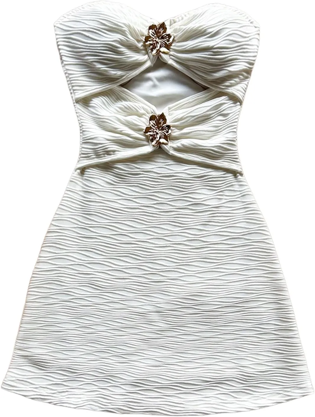 Milumia Women's Cut Out Strapless Tube Mini Dress Metallic Flower Textured Bodycon Short Dresses