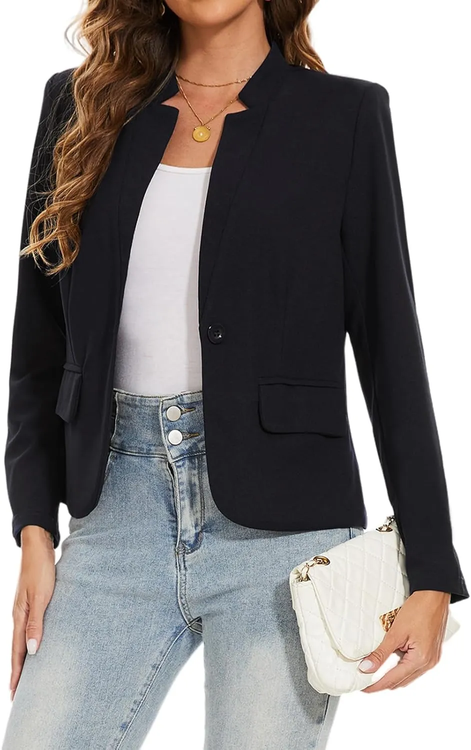 MINTLIMIT Blazer for Women Long Sleeve Button Front Blazer Notch Collar Casual Work Office Suit Jackets with Pockets
