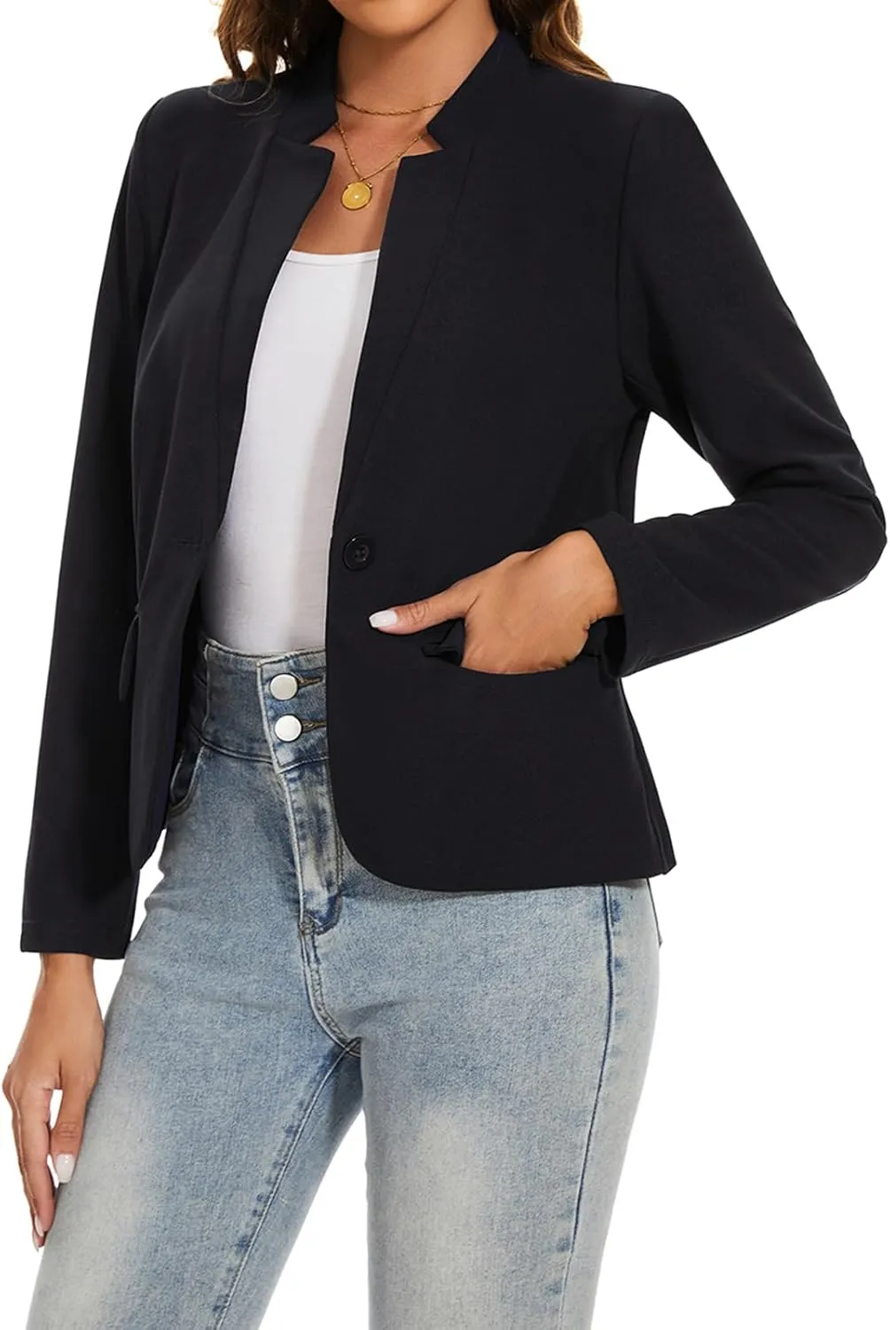 MINTLIMIT Blazer for Women Long Sleeve Button Front Blazer Notch Collar Casual Work Office Suit Jackets with Pockets