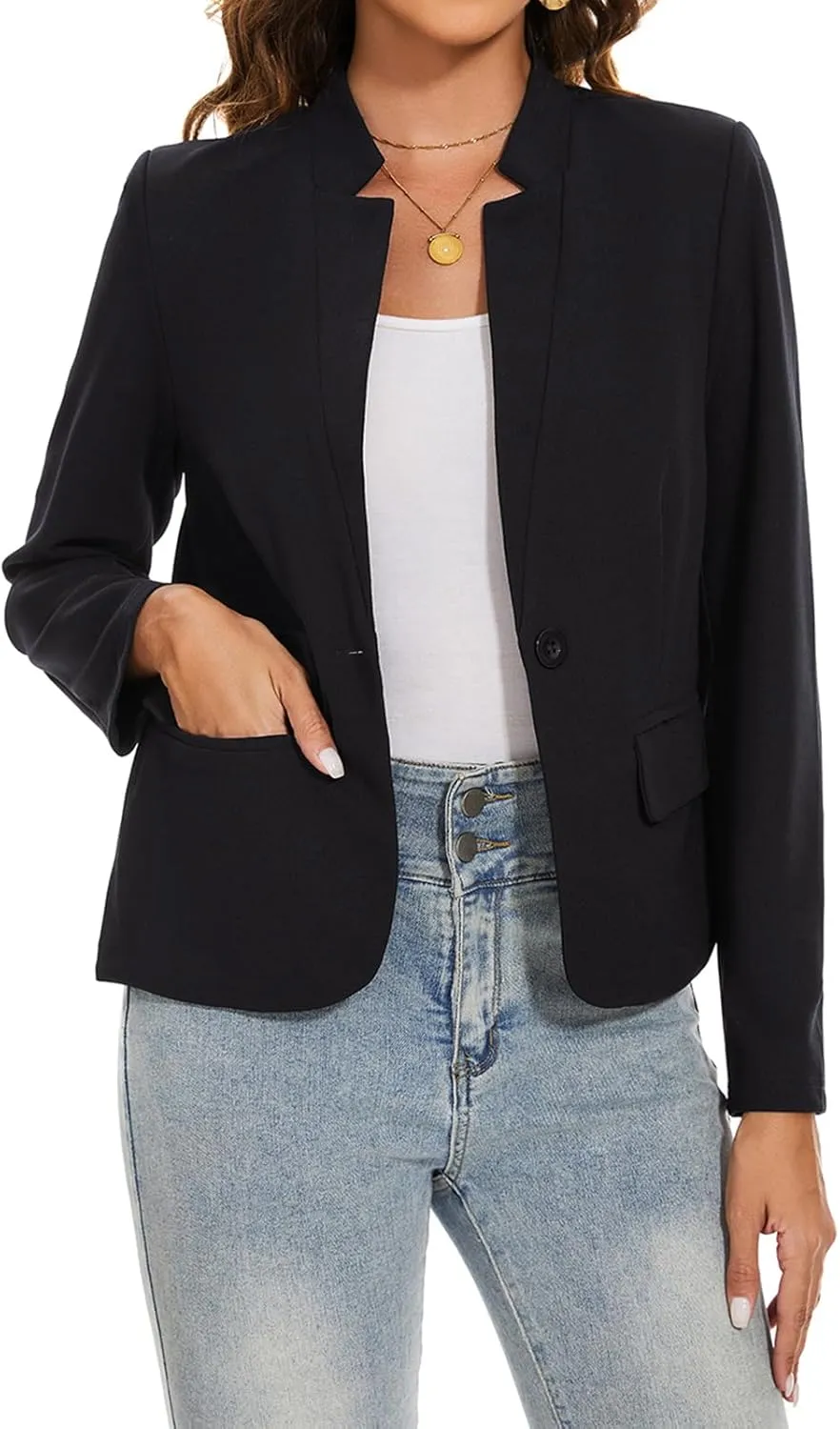 MINTLIMIT Blazer for Women Long Sleeve Button Front Blazer Notch Collar Casual Work Office Suit Jackets with Pockets
