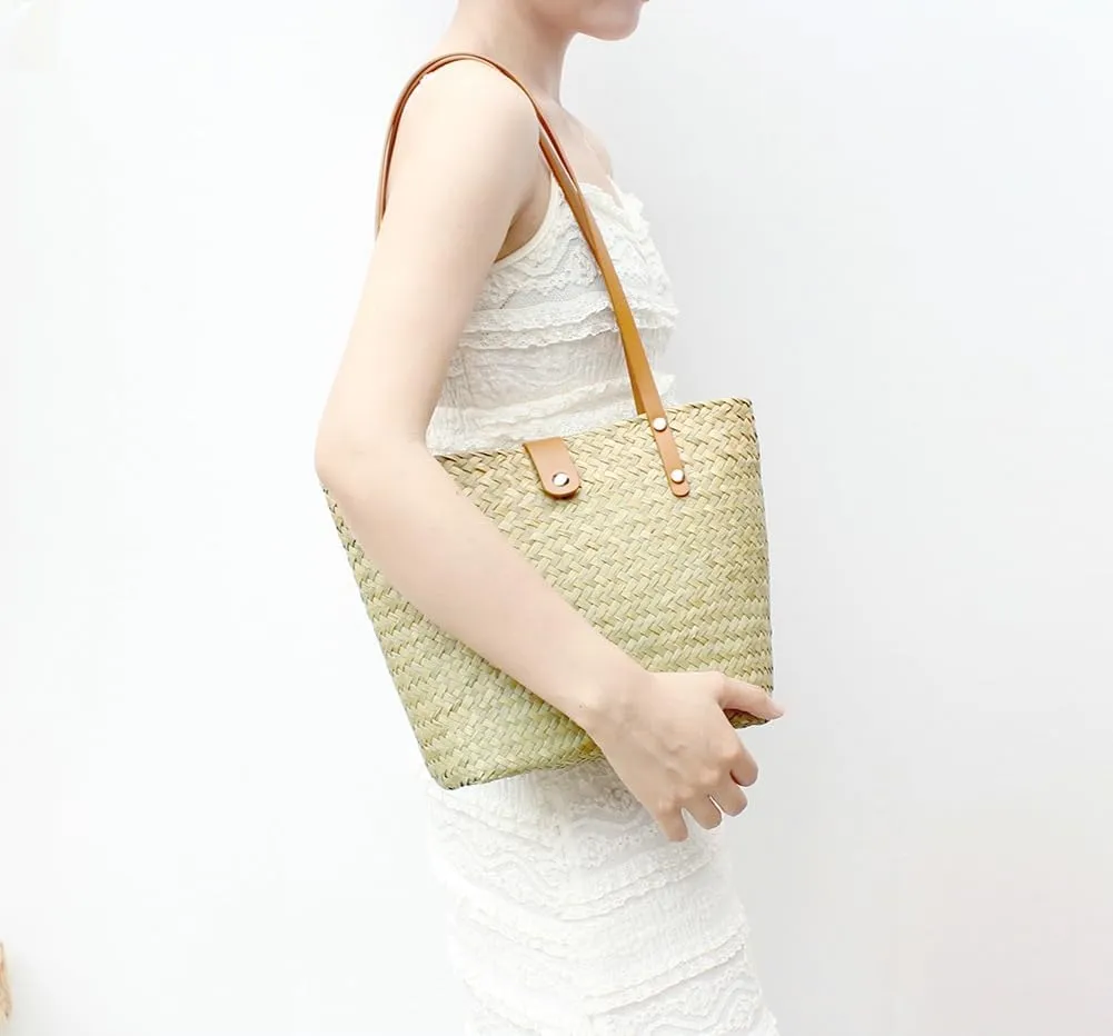 Molodo Straw Purses for Women Sea Grass Straw Tote Bag Chic Bucket Handbag for Beach Summer Travel 2025
