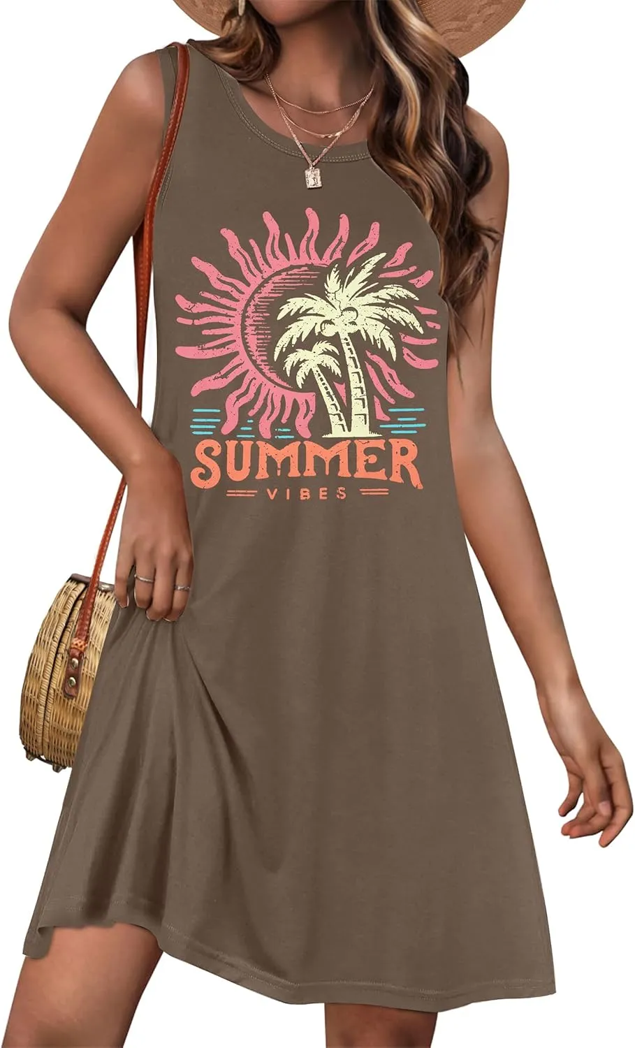 MYHALF Women's Sundress Graphic Sleeveless Dresses: Mini Summer Beach Tank Dress Hawaiian Vacation Dresses Casual Sun Dress