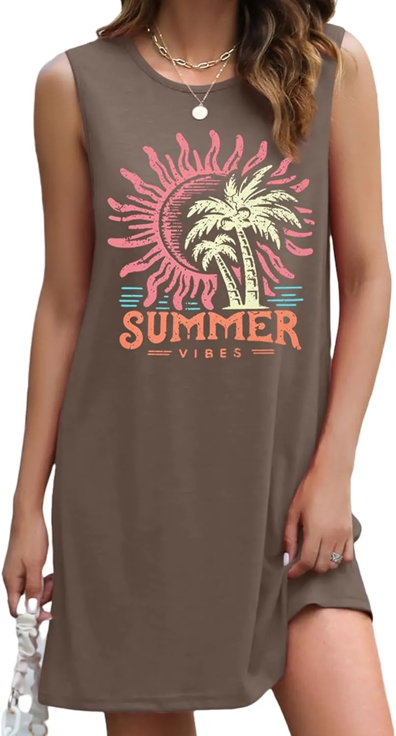 MYHALF Women's Sundress Graphic Sleeveless Dresses: Mini Summer Beach Tank Dress Hawaiian Vacation Dresses Casual Sun Dress