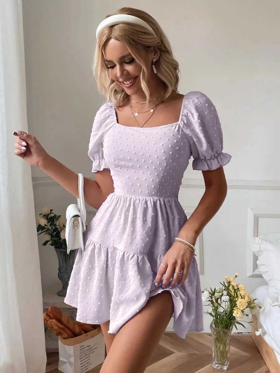Narecte Summer Dresses for Women 2025,Tie Backless Swiss Dot Mini Dress,Ruffle Hem Flowy Casual Dresses