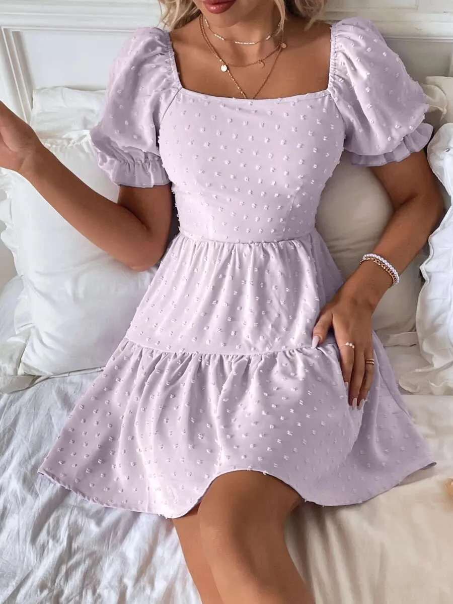 Narecte Summer Dresses for Women 2025,Tie Backless Swiss Dot Mini Dress,Ruffle Hem Flowy Casual Dresses