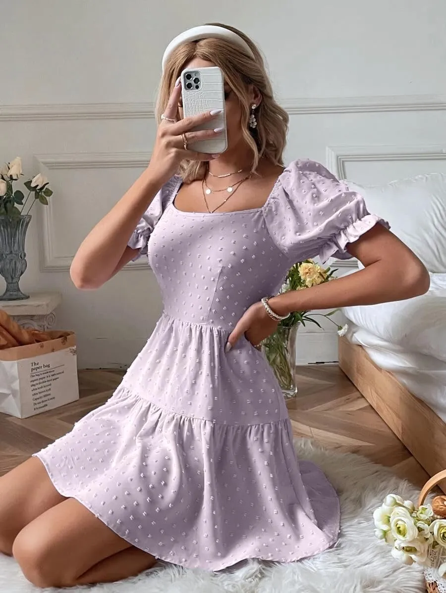 Narecte Summer Dresses for Women 2025,Tie Backless Swiss Dot Mini Dress,Ruffle Hem Flowy Casual Dresses