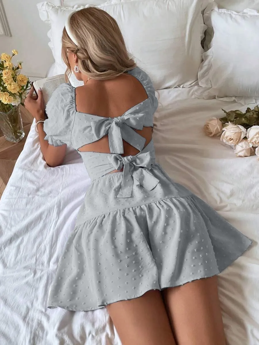 Narecte Summer Dresses for Women 2025,Tie Backless Swiss Dot Mini Dress,Ruffle Hem Flowy Casual Dresses