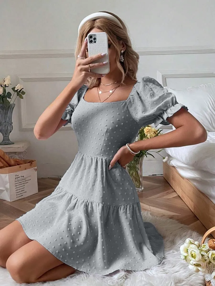 Narecte Summer Dresses for Women 2025,Tie Backless Swiss Dot Mini Dress,Ruffle Hem Flowy Casual Dresses