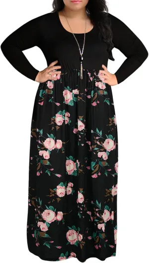 Nemidor Women's Chevron Print Long Sleeve Plus Size Casual Maxi Dress with Pocket