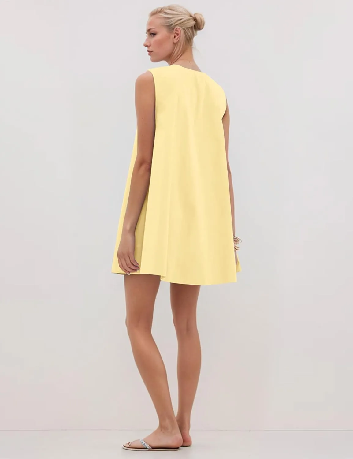 OLAPTA Women Summer Sleeveless Babydoll Mini Tank Dresses Loose Fit Scoop Neck Ruched Short Dress with Pockets Party Clubwear