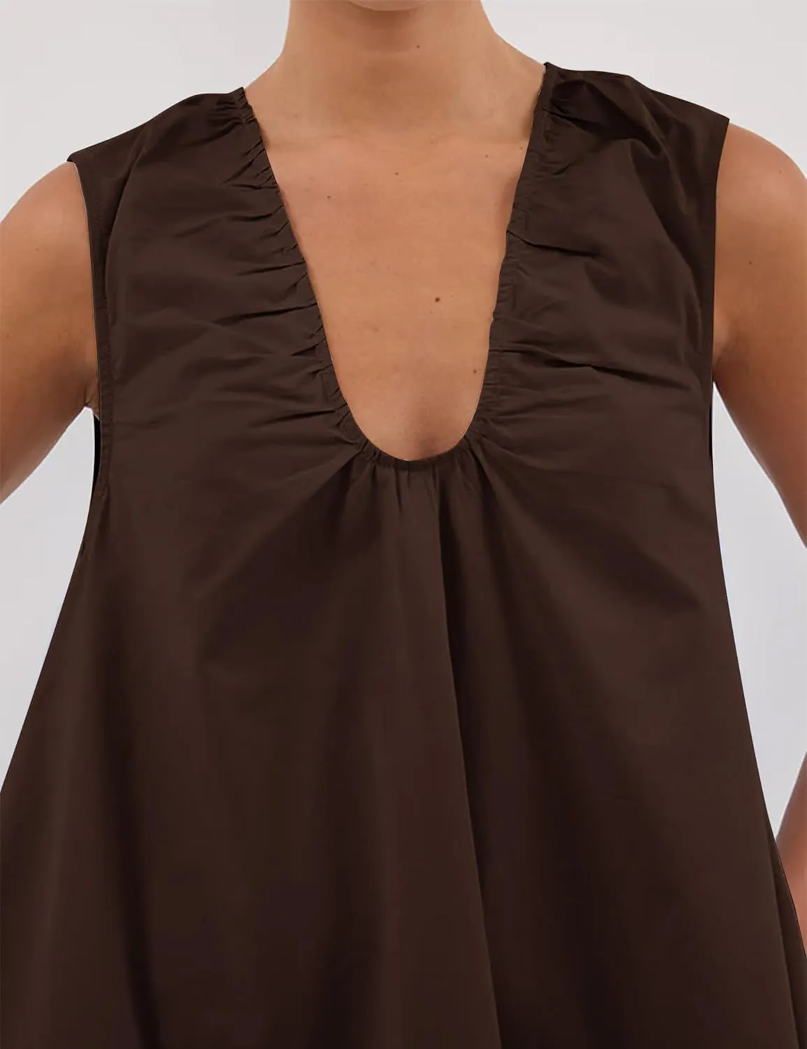 OLAPTA Women Summer Sleeveless Babydoll Mini Tank Dresses Loose Fit Scoop Neck Ruched Short Dress with Pockets Party Clubwear