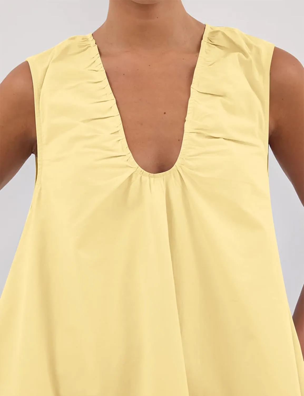 OLAPTA Women Summer Sleeveless Babydoll Mini Tank Dresses Loose Fit Scoop Neck Ruched Short Dress with Pockets Party Clubwear