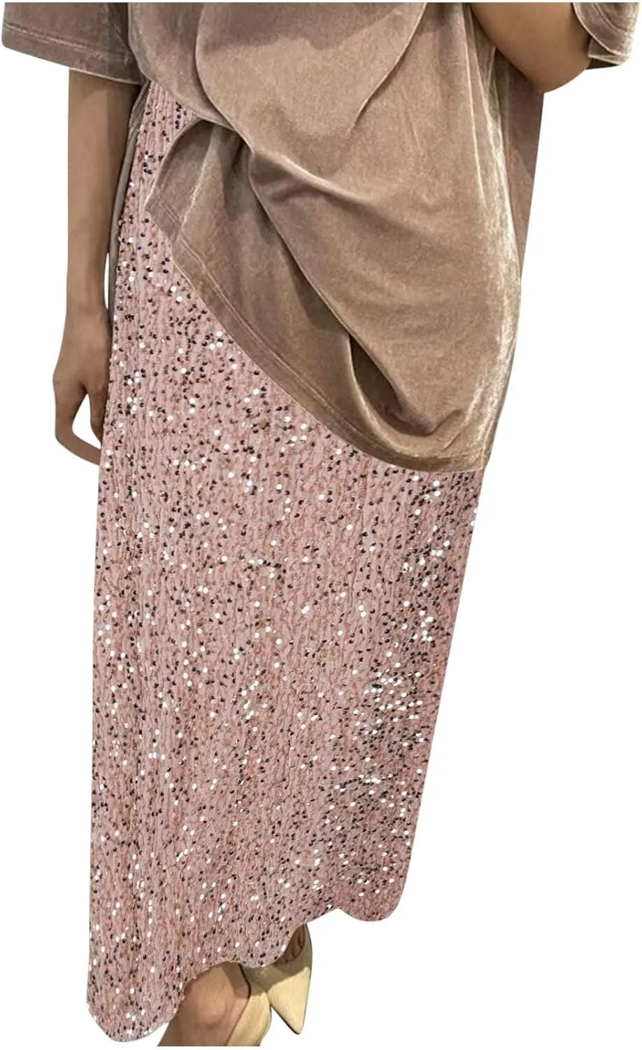 Oplxuo Women's Long Sequin Skirts Shiny Glitter High Waisted Maxi Skirts Elegant Cocktail Party Skirt Sparkly Clubwear