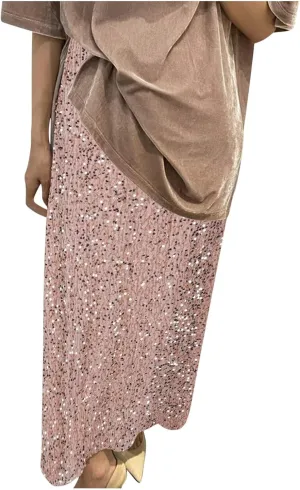 Oplxuo Women's Long Sequin Skirts Shiny Glitter High Waisted Maxi Skirts Elegant Cocktail Party Skirt Sparkly Clubwear
