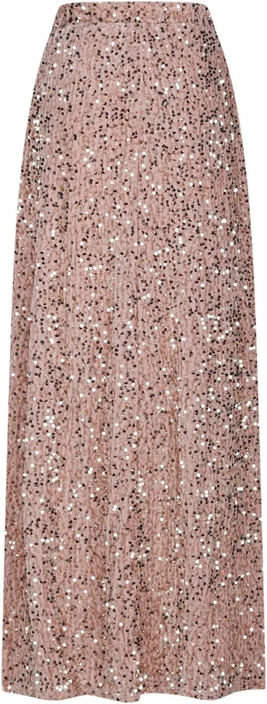 Oplxuo Women's Long Sequin Skirts Shiny Glitter High Waisted Maxi Skirts Elegant Cocktail Party Skirt Sparkly Clubwear